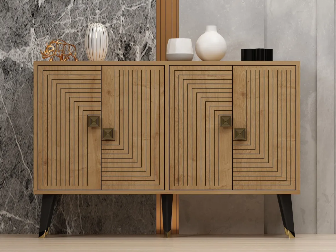 Credenza Marrone Rovere oro 2 Ripiani 4 Vani 120x30x80h cm, 4 Ante - Thiene
