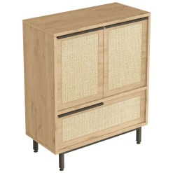 Madie|Credenze > Dmora Credenza 3 Ripiani Apertura Battente 182x44x90h cm, 3 Ante - Malosco Marrone Rovere
