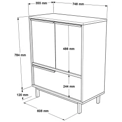 Credenza Marrone Rovere 3 Ripiani 3 Ante 75x36x90h cm, Effetto Paglia di Vienna - Faiano
