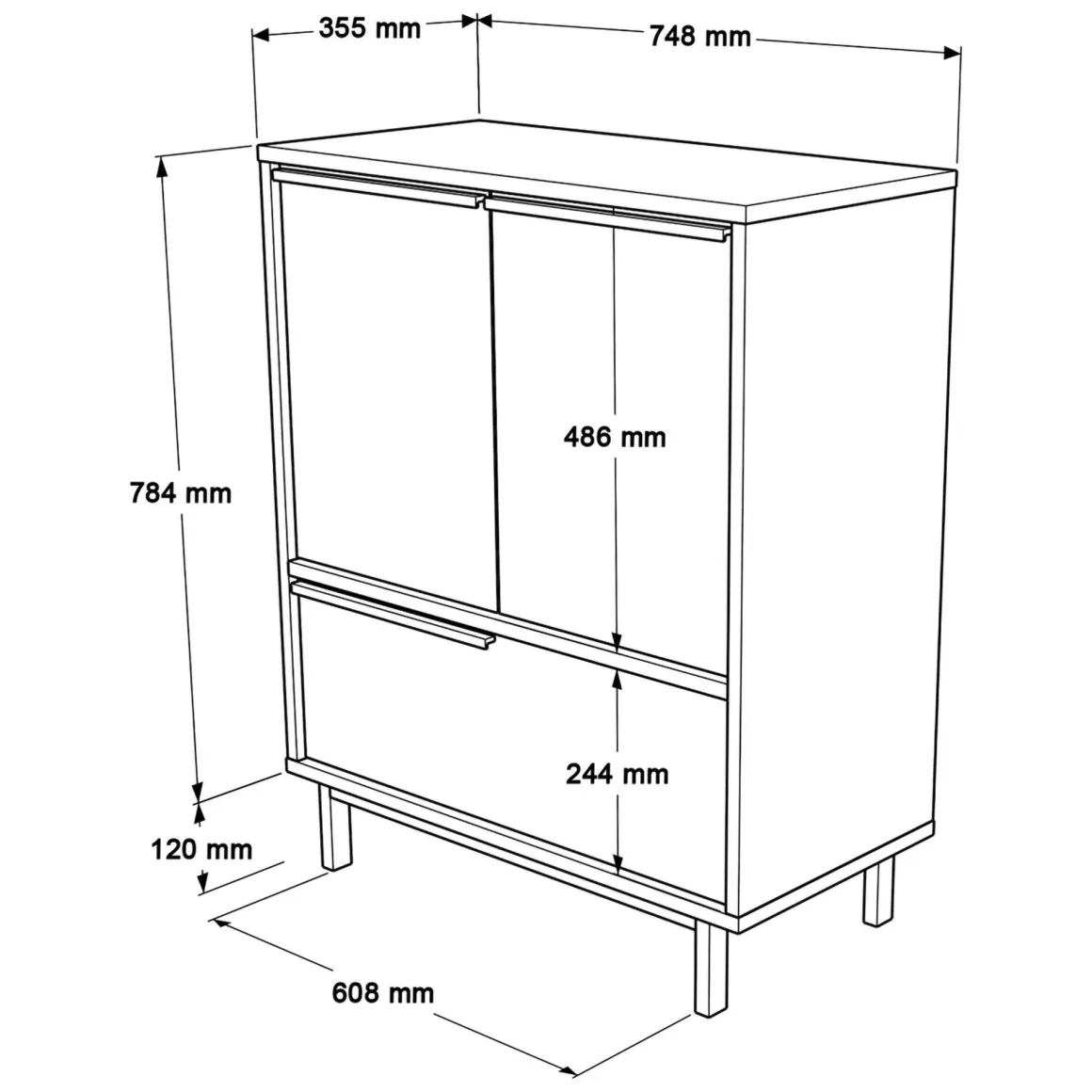Credenza Marrone Rovere 3 Ripiani 3 Ante 75x36x90h cm, Effetto Paglia di Vienna - Faiano