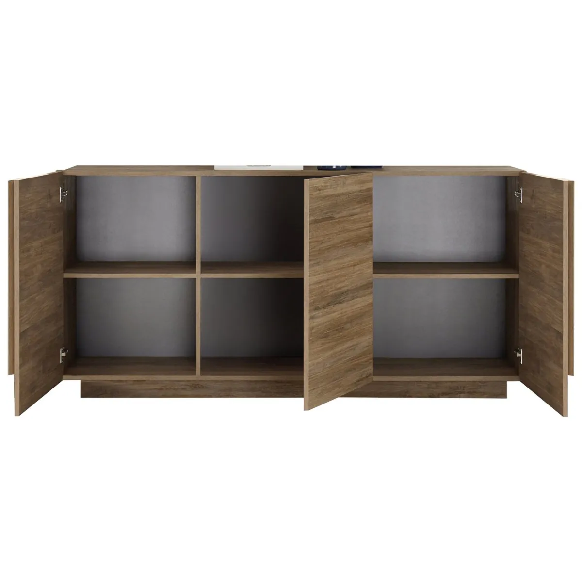 Madie|Credenze > Dmora Credenza 3 Ripiani Apertura Battente 182x44x90h cm, 3 Ante - Malosco Marrone Rovere