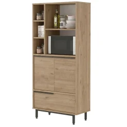 Madie|Credenze > Dmora Credenza 4 Ripiani 3 Ante 75x36x162h cm, 7 Vani - Cinisi Marrone Rovere