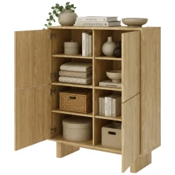 Credenza Marrone Rovere 4 Ripiani Apertura Battente 104x38x124h cm, 4 Ante - Hasareti