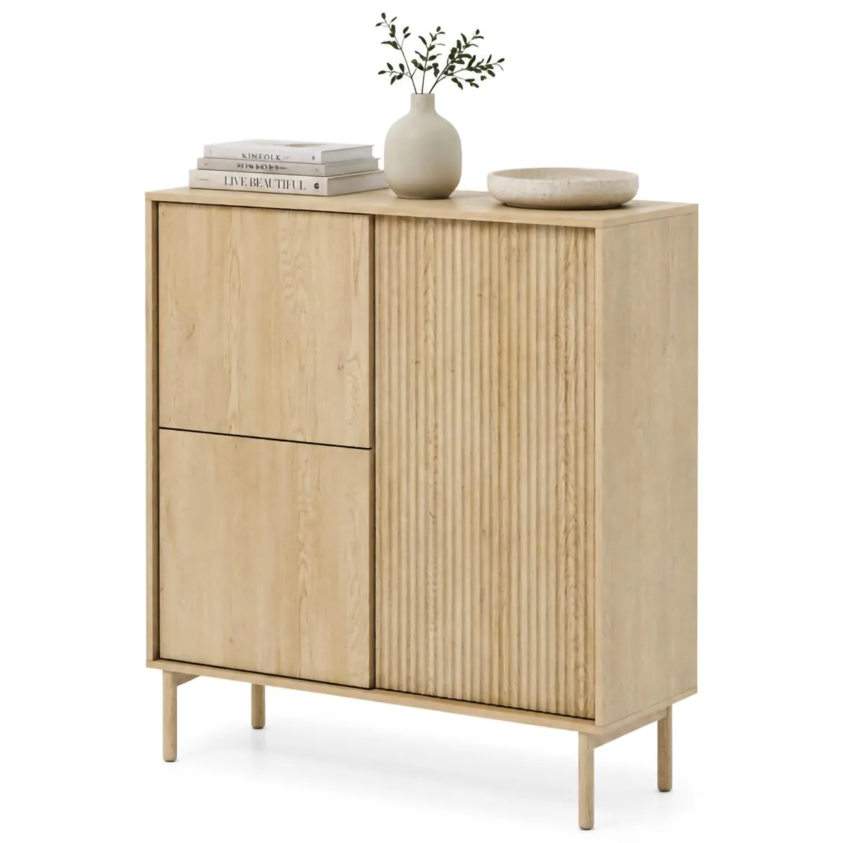 Credenze > Dmora Credenza 5 Ripiani Apertura Battente 104x40x122h cm, 3 Ante - Hatote Marrone Rovere