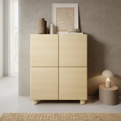 Madie|Credenze > Dmora Credenza 7 Ripiani 2 Ante 160x36x45h cm, 9 Vani - Uta Marrone Rovere