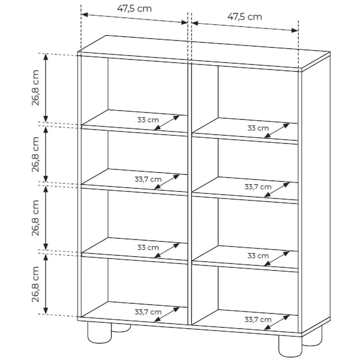 Credenza Marrone Rovere 6 Ripiani Apertura Battente 100x38x125h cm, 4 Ante - Hamola