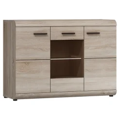 Credenza Marrone Rovere Trasparente 3 Ripiani Apertura Battente 120x42x87h cm, 3 Ante - Hami
