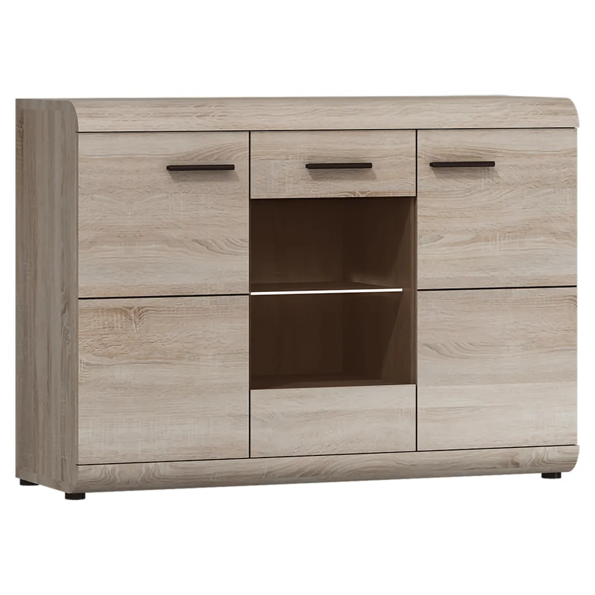 Credenza Marrone Rovere Trasparente 3 Ripiani Apertura Battente 120x42x87h cm, 3 Ante - Hami