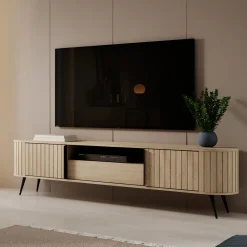 Credenze > Dmora Credenza un Cassetto 2 Ripiani 196x40x51h cm, Apertura Battente, Scorrevole - Hanotofa Marrone Rovere