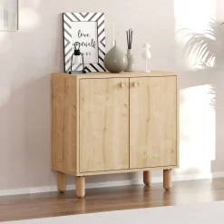 Madie|Credenze > Dmora Credenza un Ripiano 3 Cassetti 182x44x90h cm, 2 Vani - Minoprio Marrone Rovere