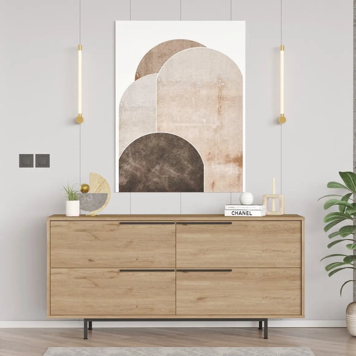 Credenza Marrone Rovere 4 Vani 4 Ante 160x45x74h cm, Apertura a Ribalta - Follo