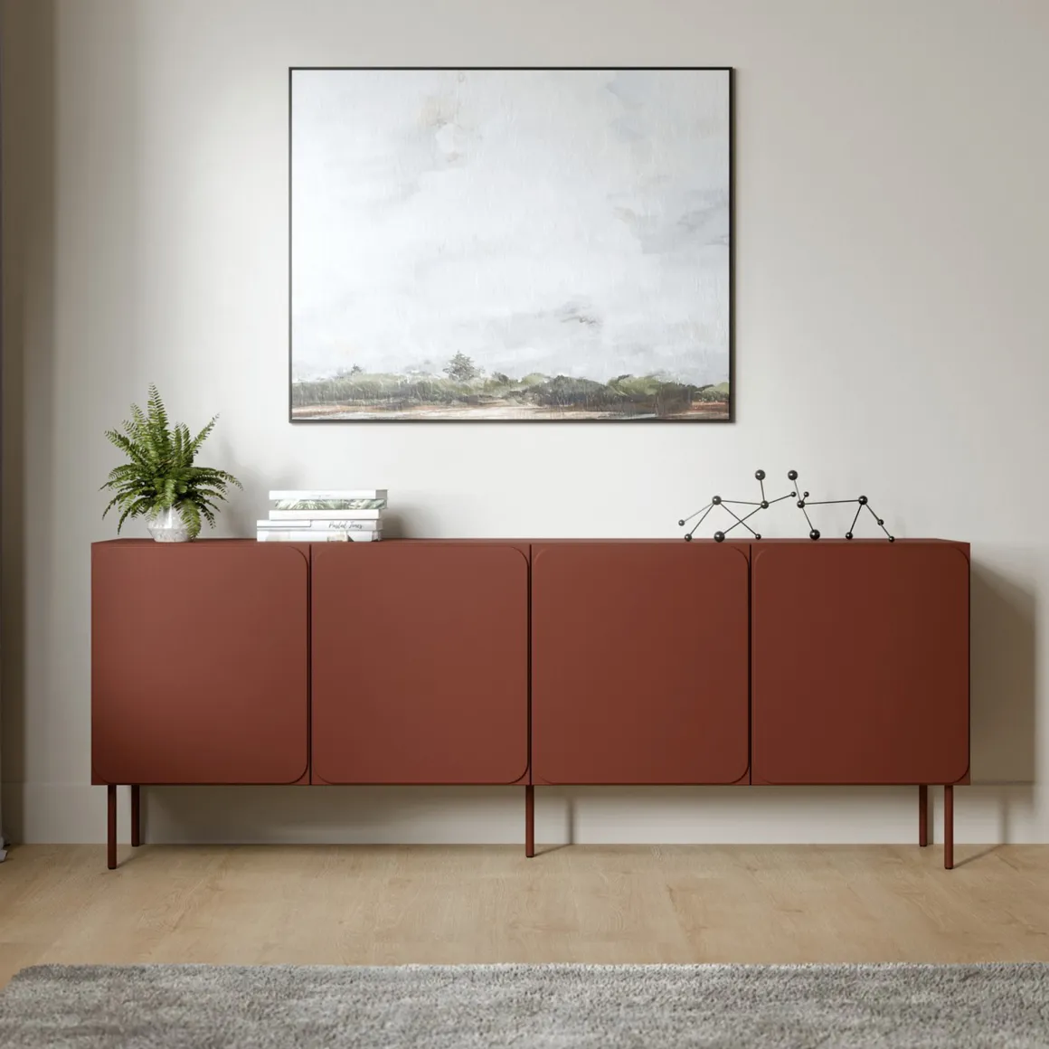 Credenza Marrone Terracotta 2 Ripiani Apertura Battente 200x42x75h cm, 4 Ante - Canino