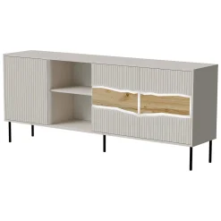 Madie|Credenze > Dmora Credenza Mestrino, 190x40 h80 cm, Beige e Rovere Nodi Beige Cashmere