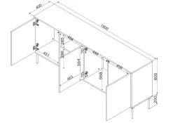 Credenza Mestrino, 190x40 h80 cm, Nero e Rovere Nodi
