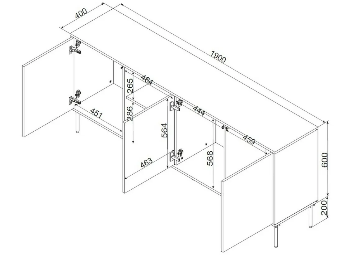 Credenza Mestrino, 190x40 h80 cm, Nero e Rovere Nodi