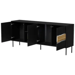 Credenza Mestrino, 190x40 h80 cm, Nero e Rovere Nodi