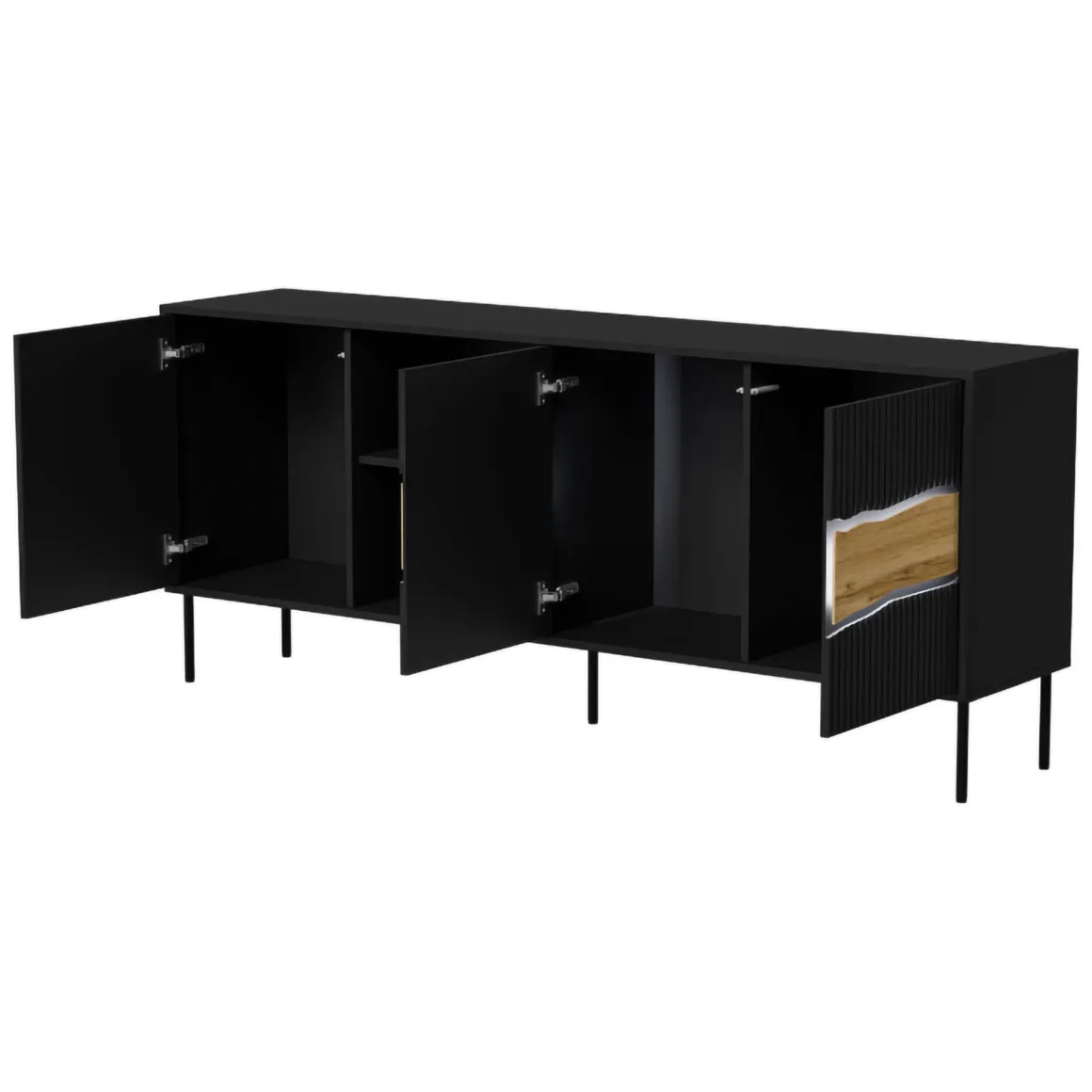 Credenza Mestrino, 190x40 h80 cm, Nero e Rovere Nodi
