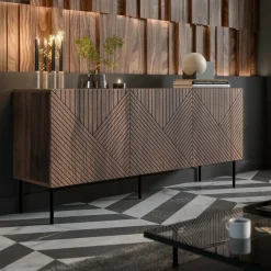 Madie|Credenze > Dmora Credenza Montano, 151x40 h72 cm, Noce Marrone Noce