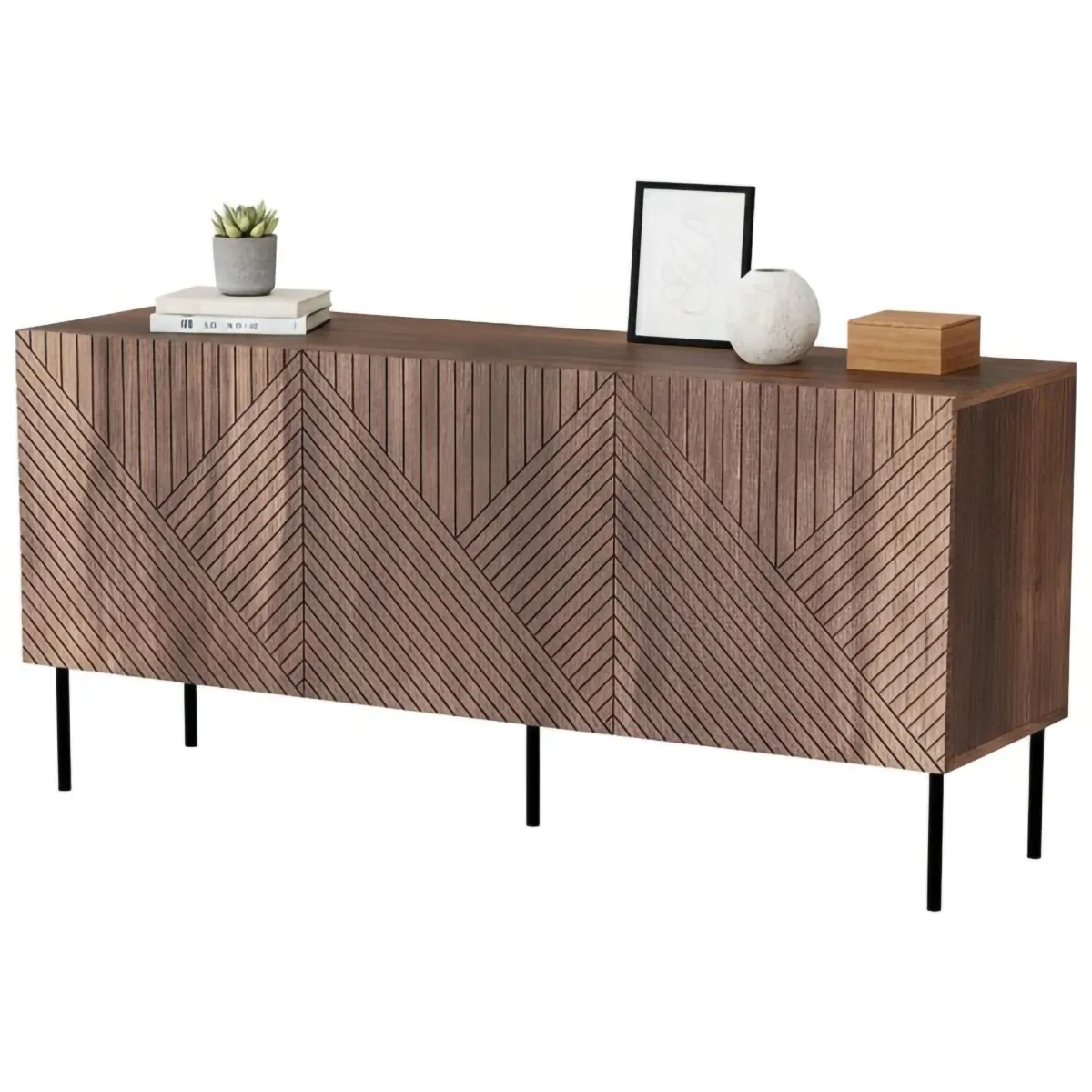 Madie|Credenze > Dmora Credenza Montano, 151x40 h72 cm, Noce Marrone Noce