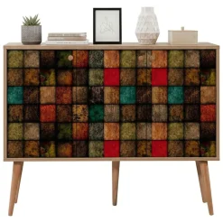 Cucina|Madie > Dmora Credenza mosaico 120x36x90h cm 3 ante - Arzumia Multicolore, Marrone Quercia