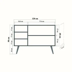 Cucina|Madie > Dmora Credenza mosaico 120x36x90h cm 3 ante - Arzumia Multicolore, Marrone Quercia