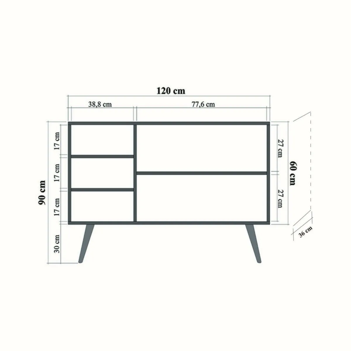 Cucina|Madie > Dmora Credenza mosaico 120x36x90h cm 3 ante - Arzumia Multicolore, Marrone Quercia