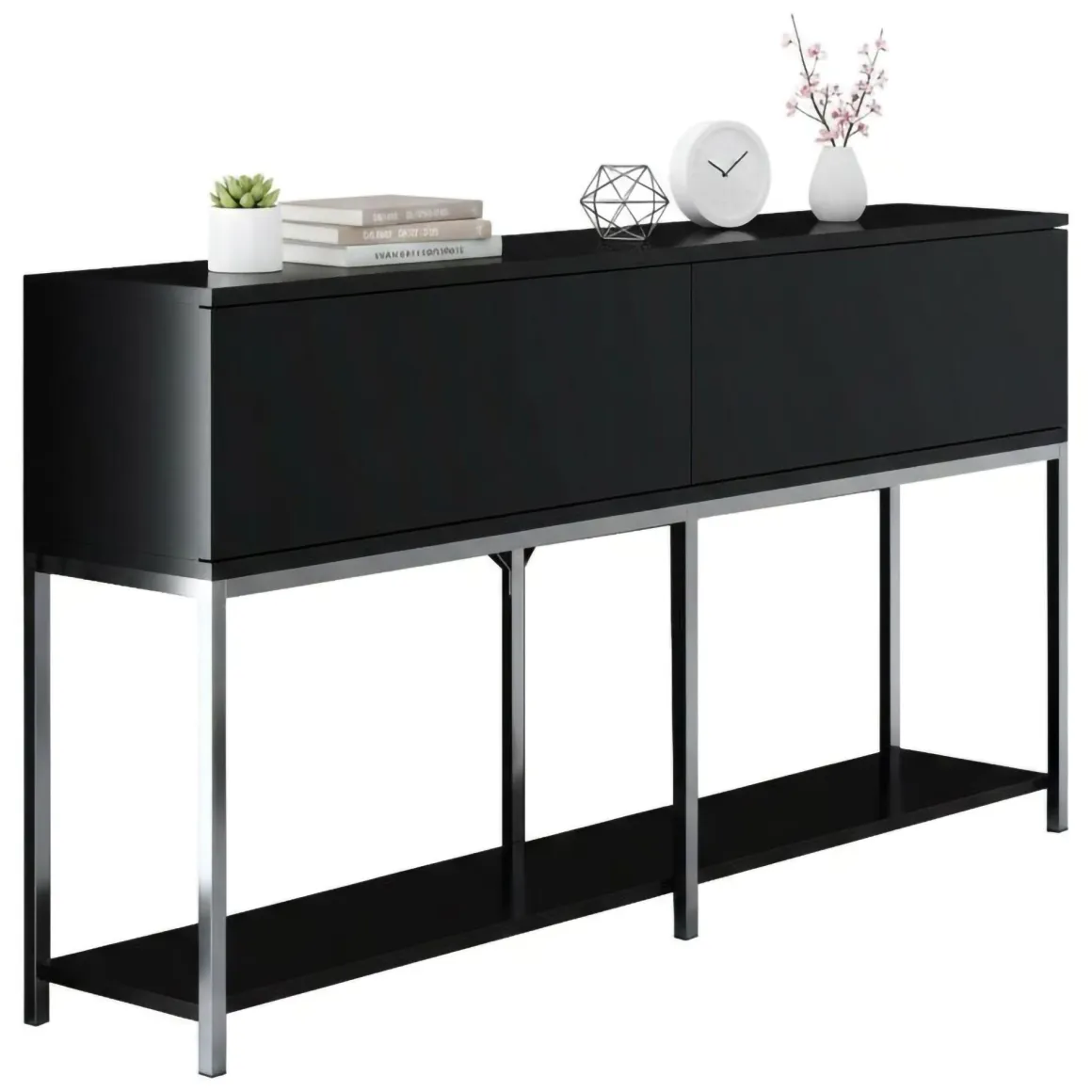 Credenza nera e argento 150x30x80h cm 2 ante - Basilia