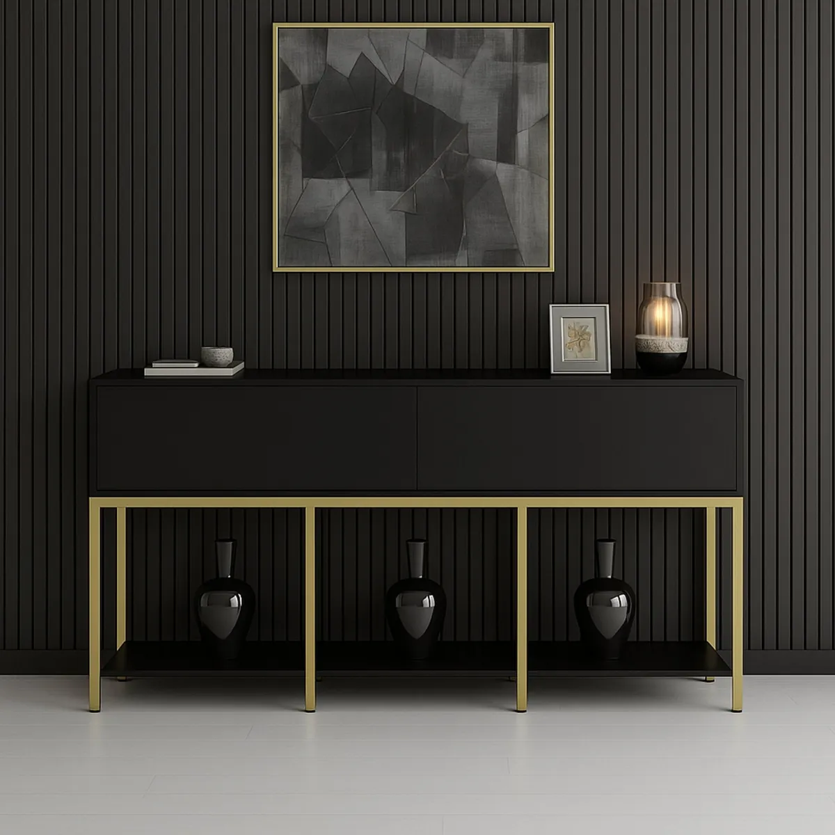 Cucina|Madie > Dmora Credenza nera e oro 150x30x80h cm 2 ante - Basilia Oro, Nero