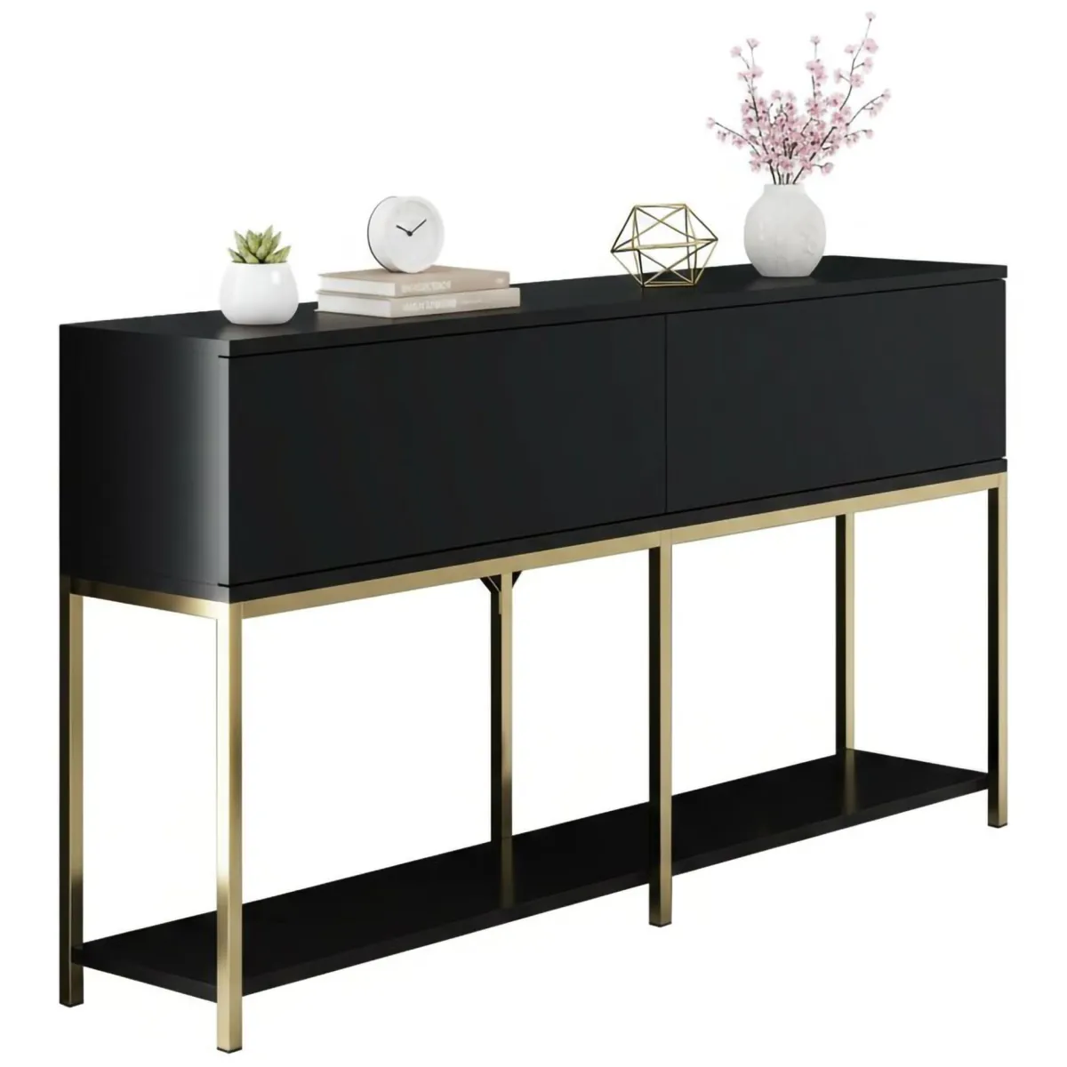 Cucina|Madie > Dmora Credenza nera e oro 150x30x80h cm 2 ante - Basilia Oro, Nero