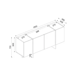 Credenza nera e oro 180x46x75h cm 4 ante - Asto