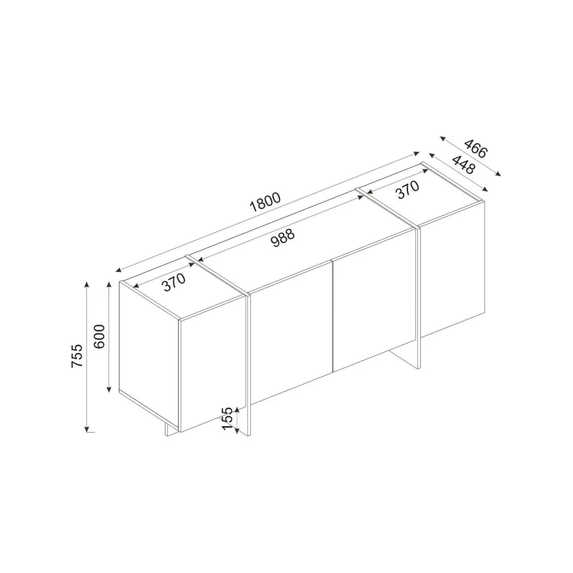 Credenza nera e oro 180x46x75h cm 4 ante - Asto