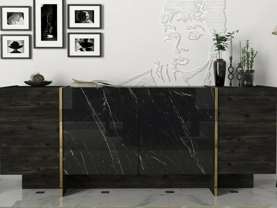 Credenza nera e oro 180x46x75h cm 4 ante - Asto