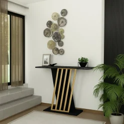 Madie|Credenze > Dmora Credenza nera e oro 90x29x76h cm moderna - Cempaka Oro, Nero Marmo