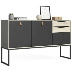 Credenza nera e quercia 147x40x86h cm 2 ante e 3 cassetti - Khan
