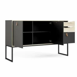 Credenza nera e quercia 147x40x86h cm 2 ante e 3 cassetti - Khan
