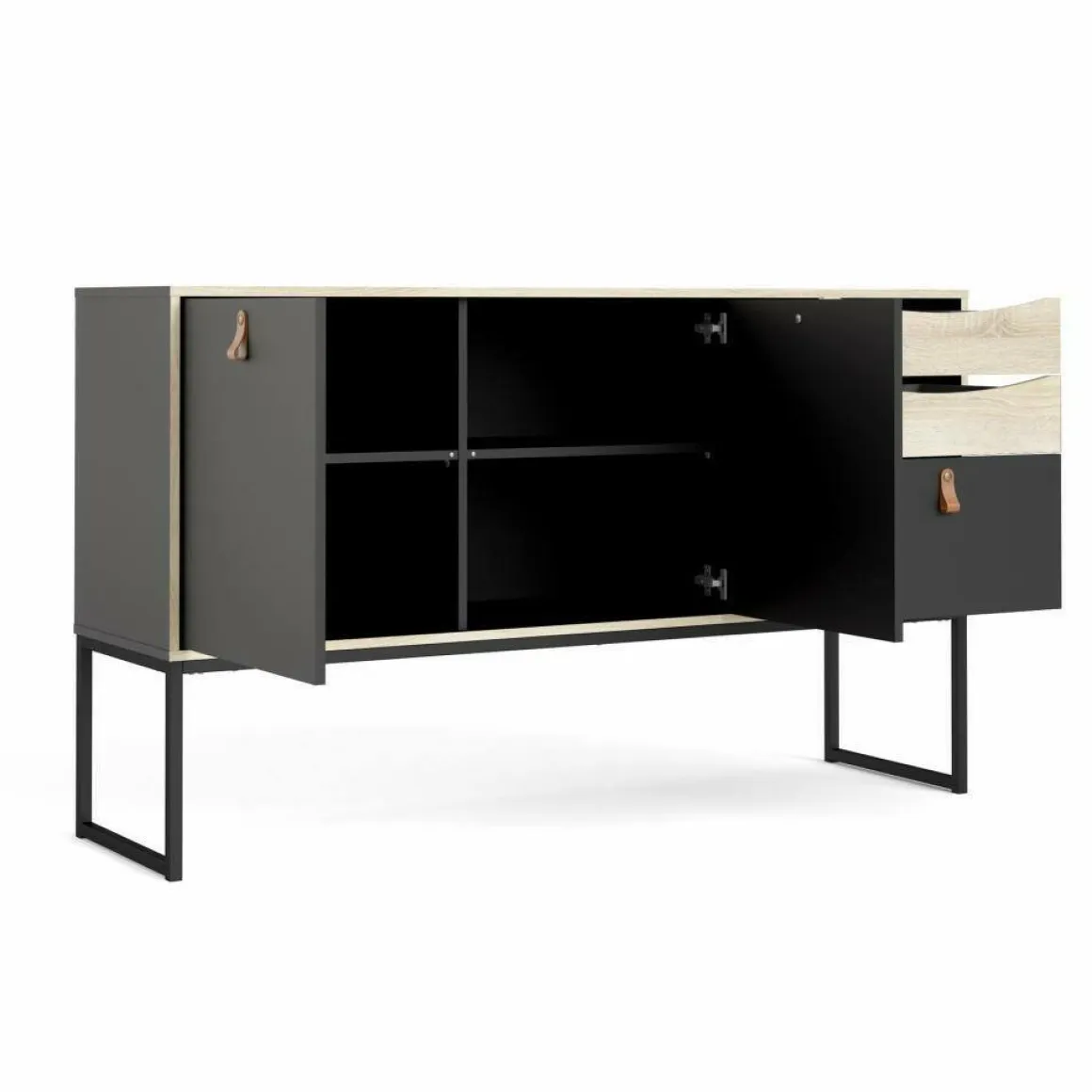 Credenza nera e quercia 147x40x86h cm 2 ante e 3 cassetti - Khan