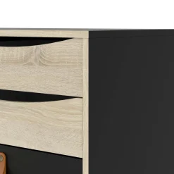 Credenza nera e quercia 147x40x86h cm 2 ante e 3 cassetti - Khan