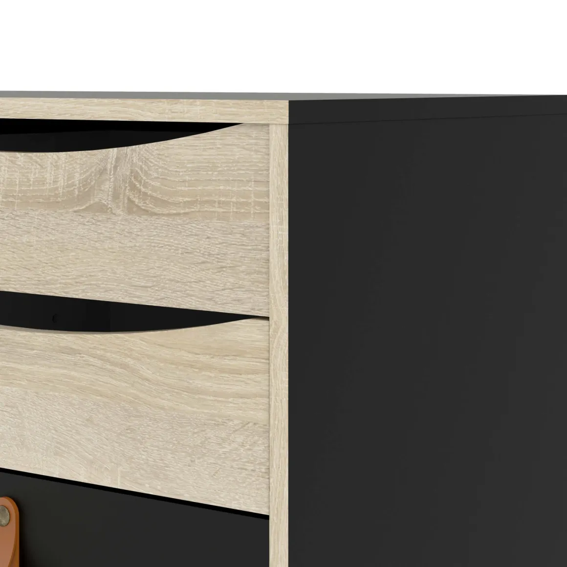 Credenza nera e quercia 147x40x86h cm 2 ante e 3 cassetti - Khan