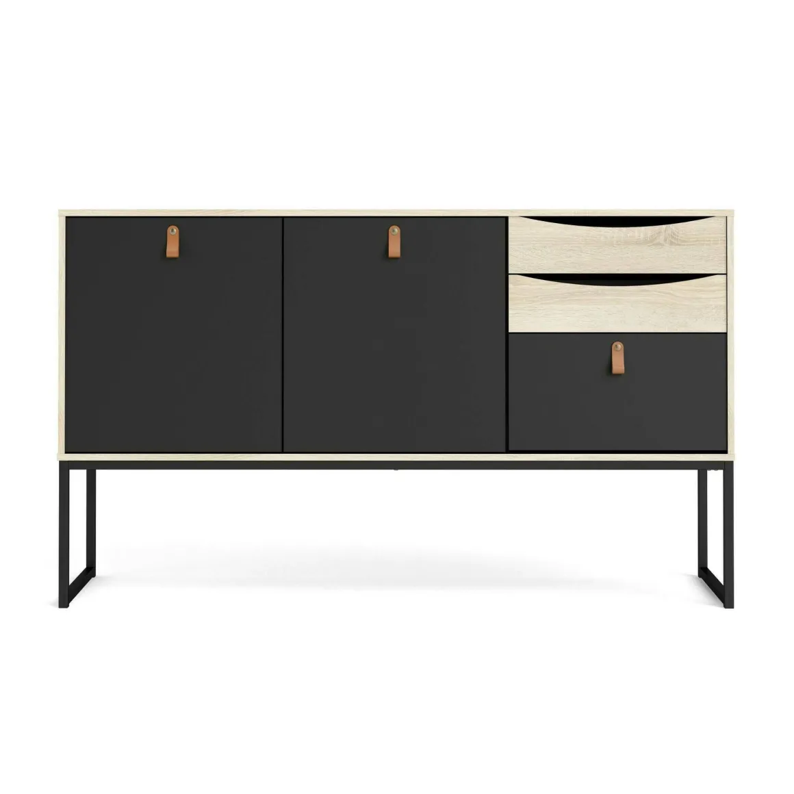 Credenza nera e quercia 147x40x86h cm 2 ante e 3 cassetti - Khan