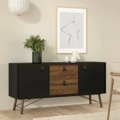 Madie|Credenze > Dmora Credenza nera,noce 150x40x72h cm 2 ante e 2 cassetti - Manyi Marrone, Nero Noce