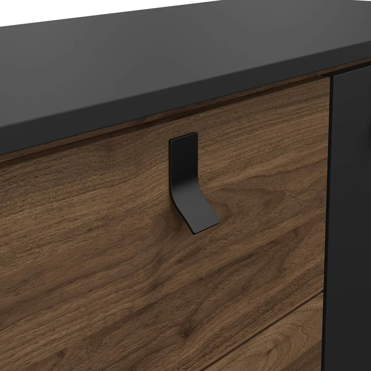 Madie|Credenze > Dmora Credenza nera,noce 150x40x72h cm 2 ante e 2 cassetti - Manyi Marrone, Nero Noce