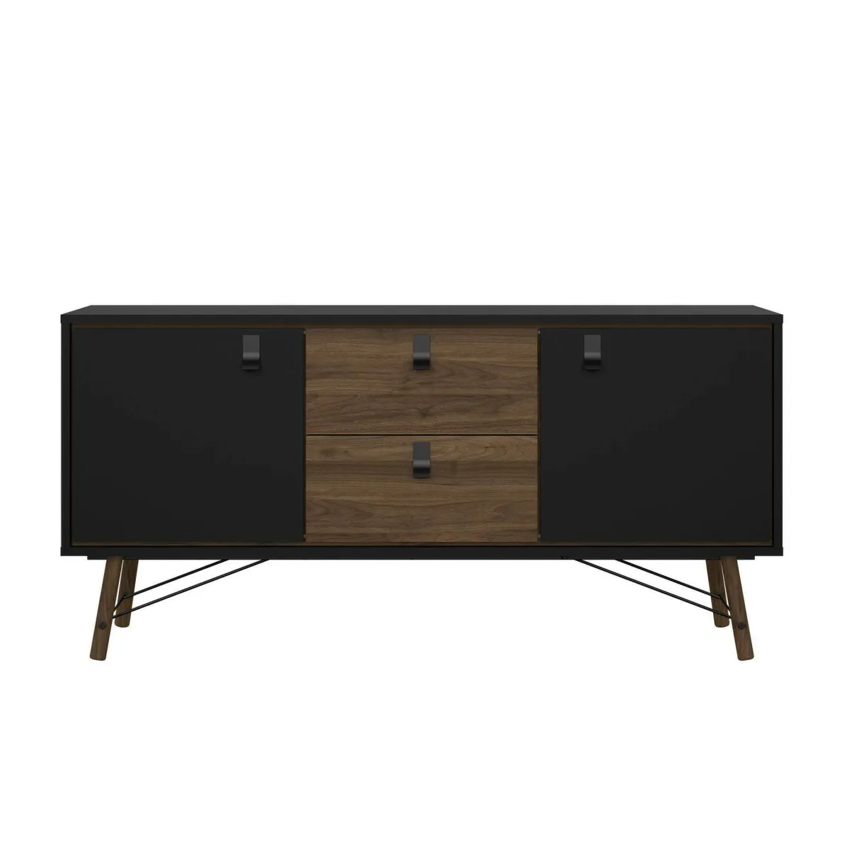 Madie|Credenze > Dmora Credenza nera,noce 150x40x72h cm 2 ante e 2 cassetti - Manyi Marrone, Nero Noce