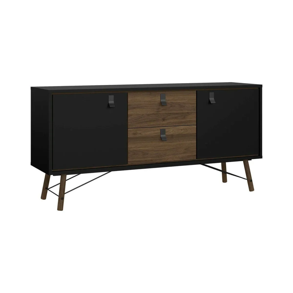 Madie|Credenze > Dmora Credenza nera,noce 150x40x72h cm 2 ante e 2 cassetti - Manyi Marrone, Nero Noce