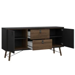Madie|Credenze > Dmora Credenza nera,noce 150x40x72h cm 2 ante e 2 cassetti - Manyi Marrone, Nero Noce