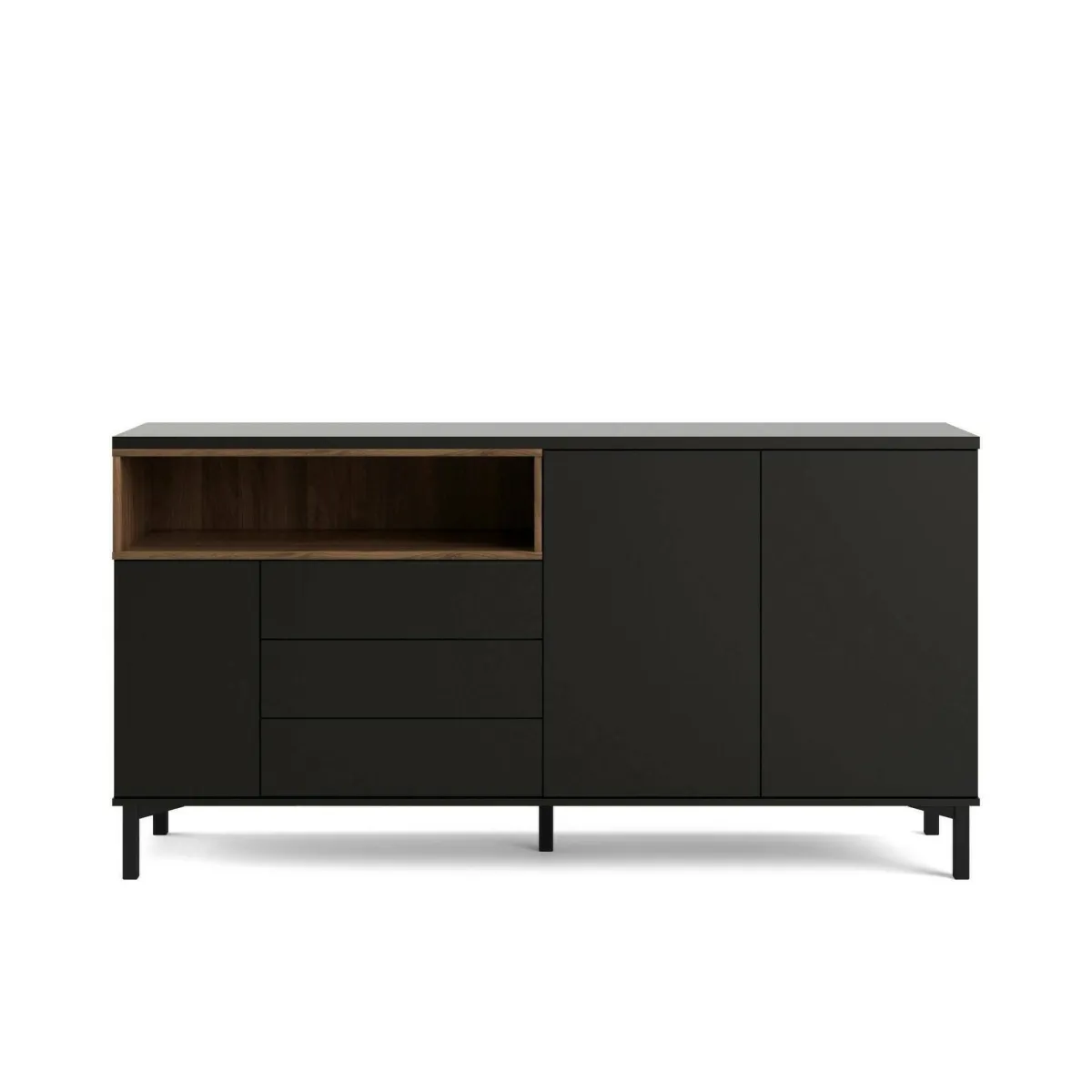 Madie|Credenze > Dmora Credenza nera,noce 175x48x89h cm 3 ante e 3 cassetti - Julie Marrone, Nero Noce