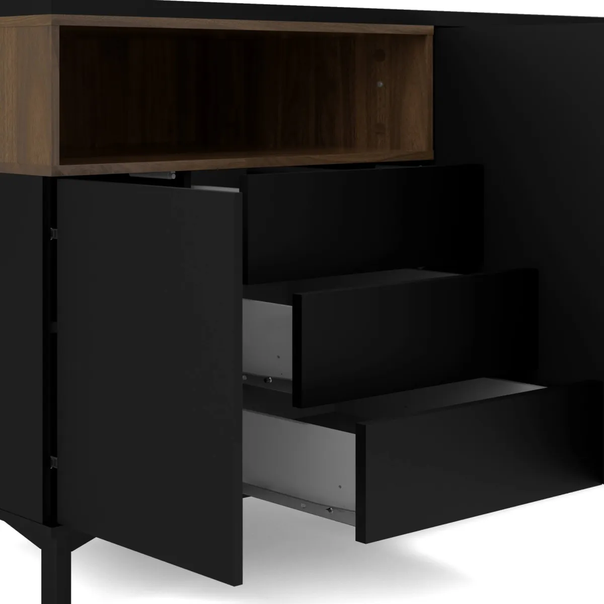 Madie|Credenze > Dmora Credenza nera,noce 175x48x89h cm 3 ante e 3 cassetti - Julie Marrone, Nero Noce