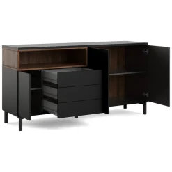 Madie|Credenze > Dmora Credenza nera,noce 175x48x89h cm 3 ante e 3 cassetti - Julie Marrone, Nero Noce
