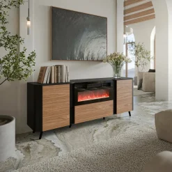Credenza nera,noce 190x40x68h cm 3 ante - Briano