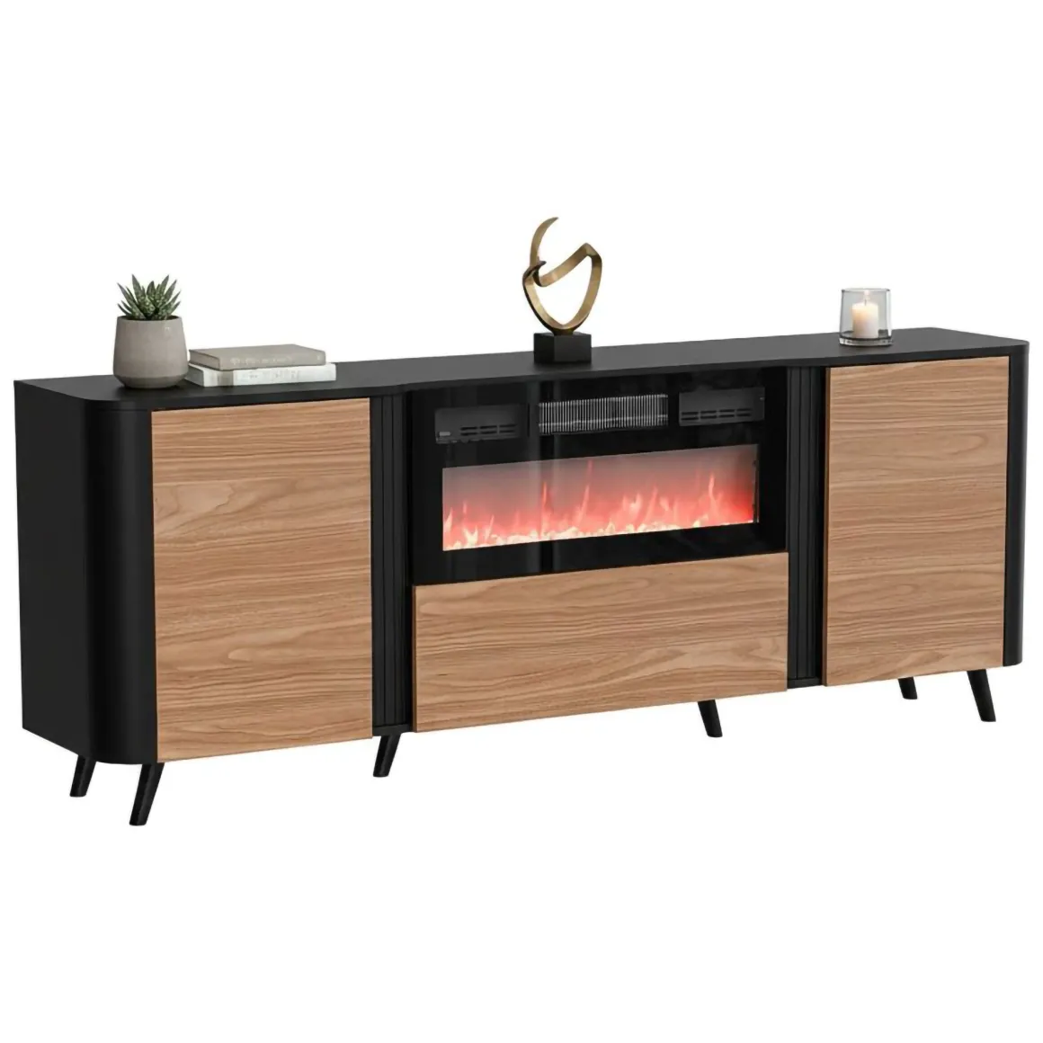 Credenza nera,noce 190x40x68h cm 3 ante - Briano