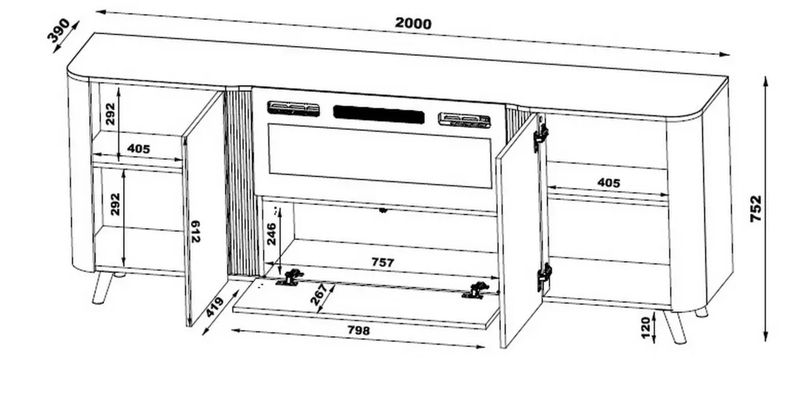 Credenza nera,noce 190x40x68h cm 3 ante - Briano